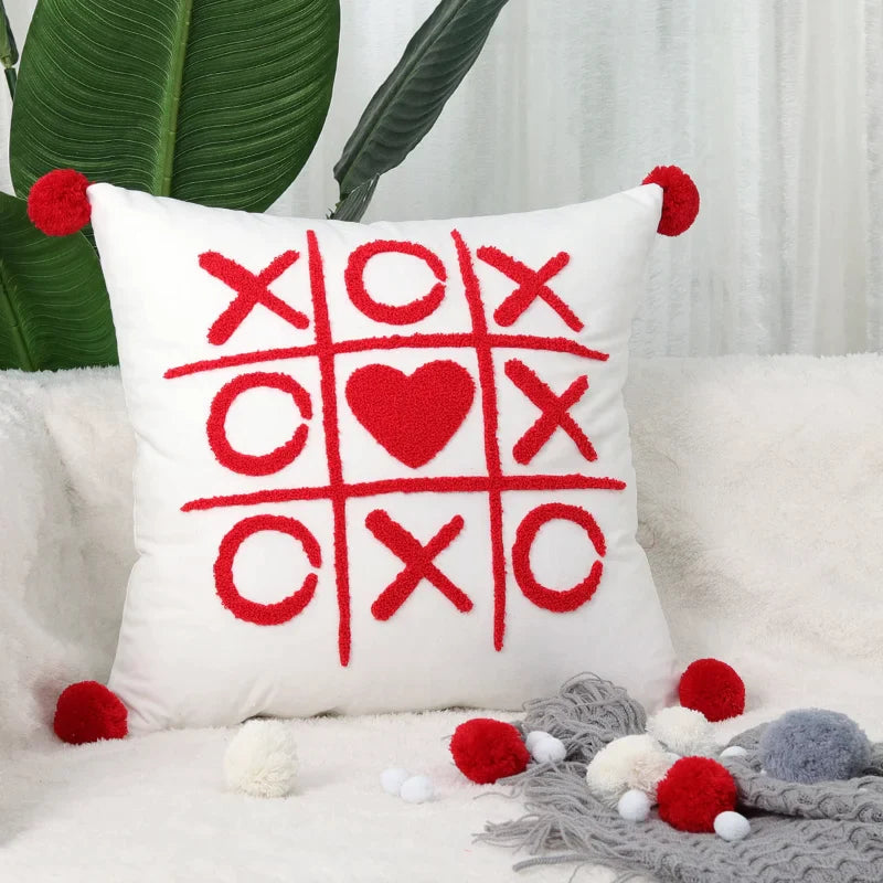 Afralia™ Velvet Embroidery Love Heart Cushion Cover - Romantic Soft Red White Pillow Cover