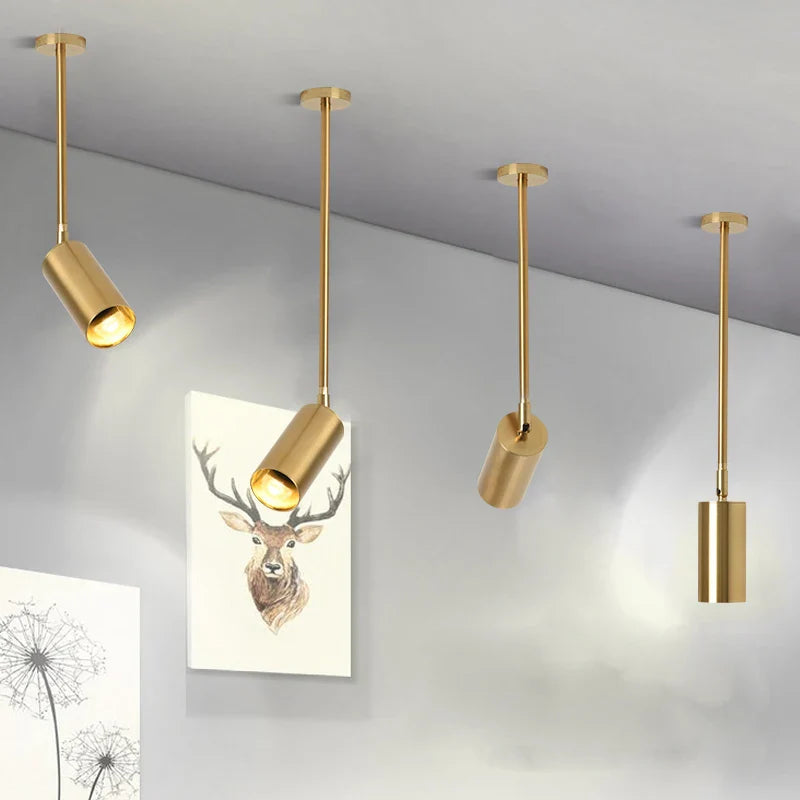 Afralia™ Gold Long Arm Ceiling Pendant with Rotating LED Spotlights