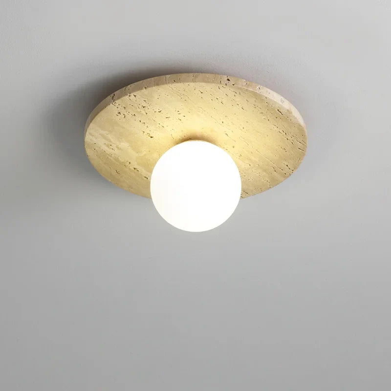 Afralia™ Yellow Travertine Glass Stone LED Ceiling Lamp