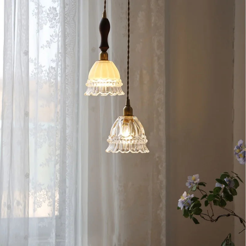 Afralia™ Walnut Wood Pink LED Pendant Lamp - Modern Nordic Hanging Light Fixture