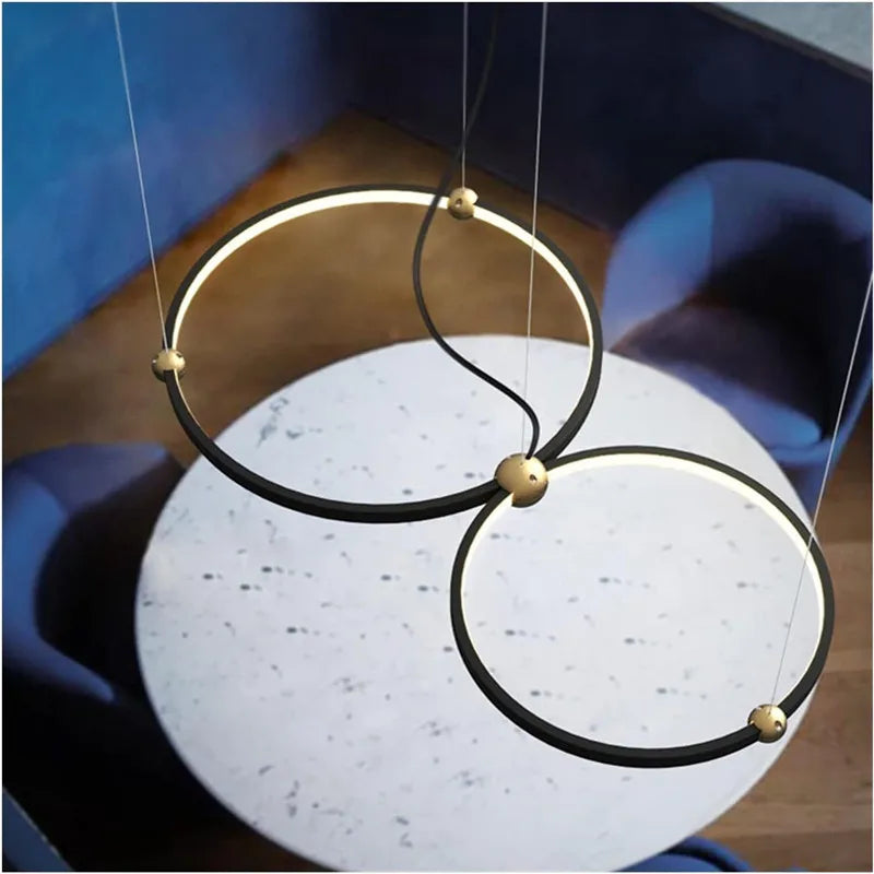 Afralia™ Black Gold Chandelier Creative Italian Design Light Metal LED Rings Circle