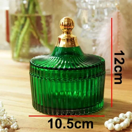 Afralia™ Green Striped Glass Jar with Lid, Small Objects Jewelry Storage Jar