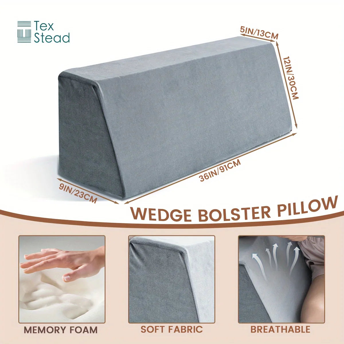 Afralia™ Memory Foam Wedge Bolster Pillow with Linen Case, Long Daybed Support Companion