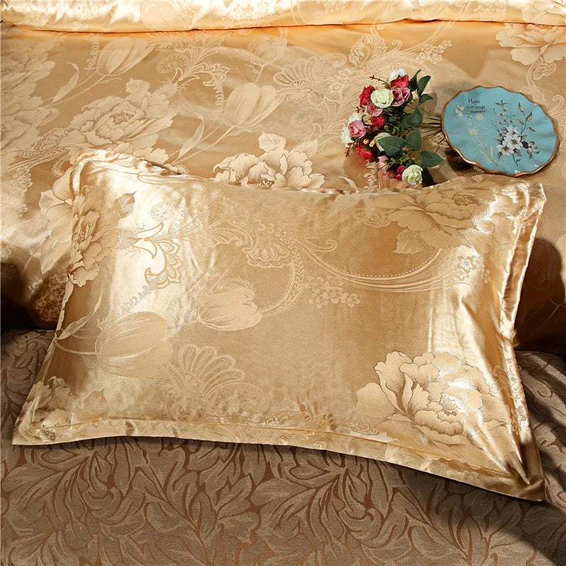 Afralia™ Satin Jacquard Summer Bedding Set - Solid Color Double Bed Duvet Kit