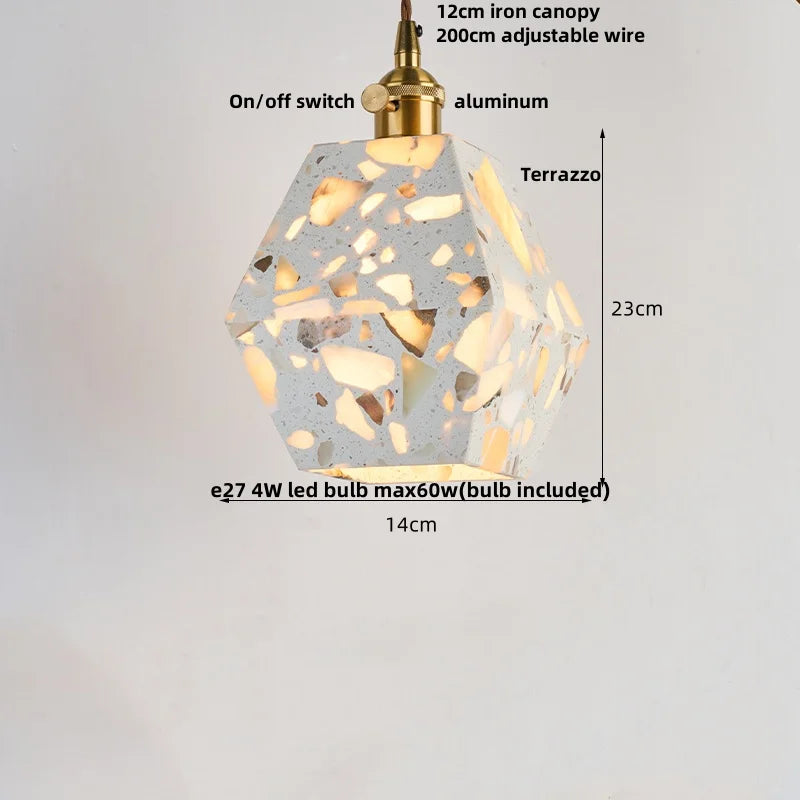 Afralia Terrazzo Stone LED Pendant Lamp for Industrial Loft, Bar, Coffee, Living Room.