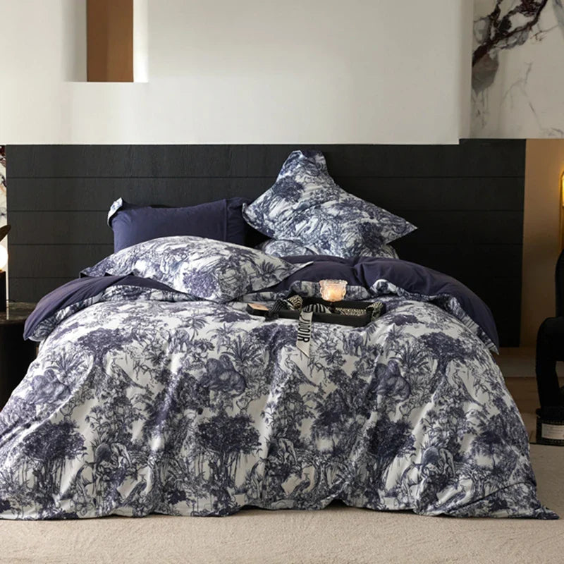 Afralia™ Forest Plant Ink Print Bedding Set, Soft Warm Duvet Cover Set