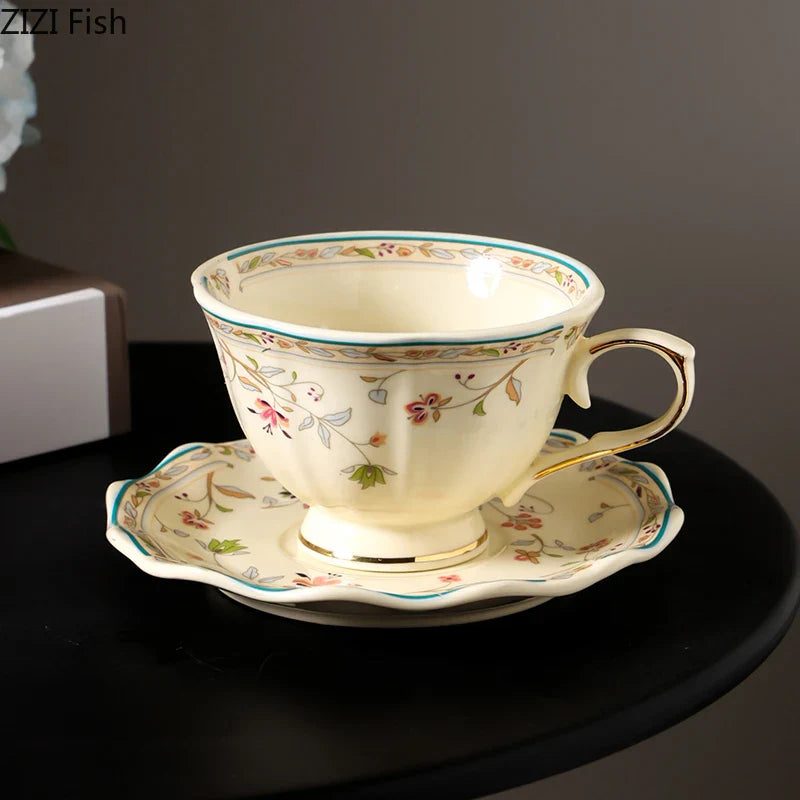 Afralia™ Elegant Floral Ceramic Cup & Saucer Set for Dining Table and Coffee Mug