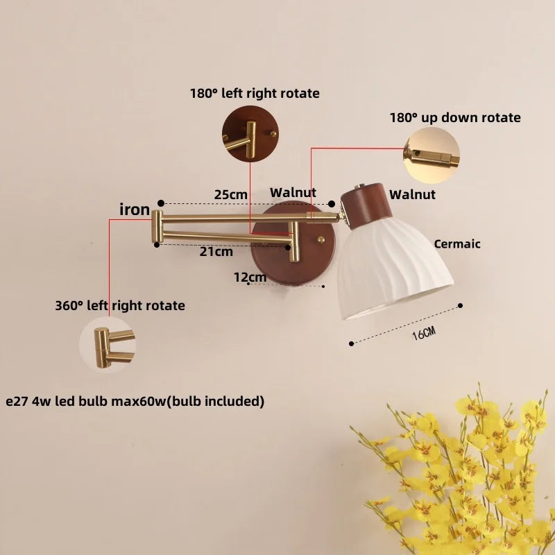 Afralia™ Walnut Wood LED Wall Sconce Pull Chain Switch Stair Light