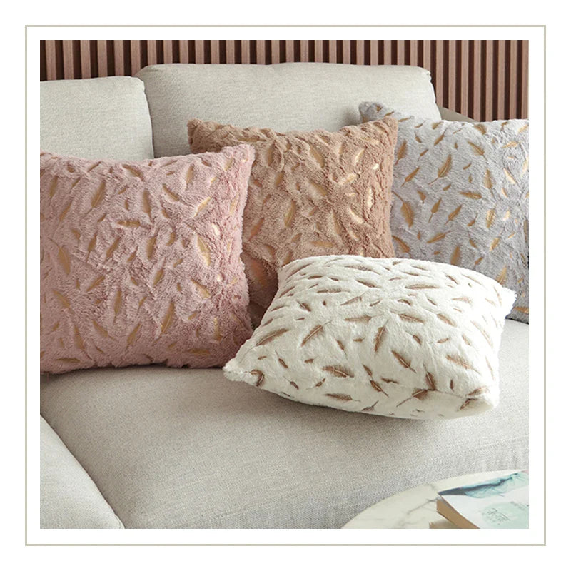 Afralia™ Gold Feather Velvet Cushion Cover 45x45 Decorative Throw Pillows for Sofa Car