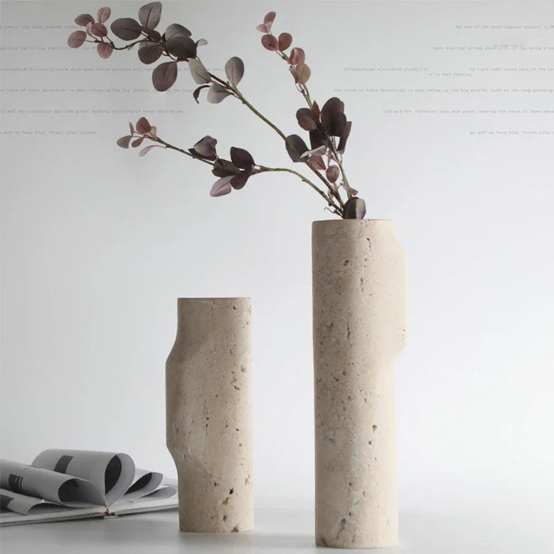 Afralia™ Marble Travertine Vase Home Decor Living Room Scandinavian Flower Holder Table