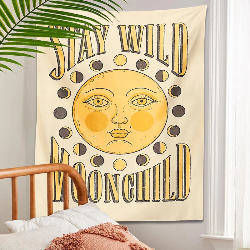 Afralia™ Moon Phase Wall Hanging: Boho Sun Moon Room Decor Mural