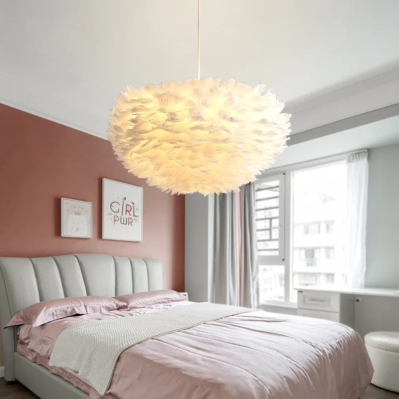 Afralia™ Nordic LED Feather Pendant Chandelier for Princess Bedroom, Home Decor-Romatic Art