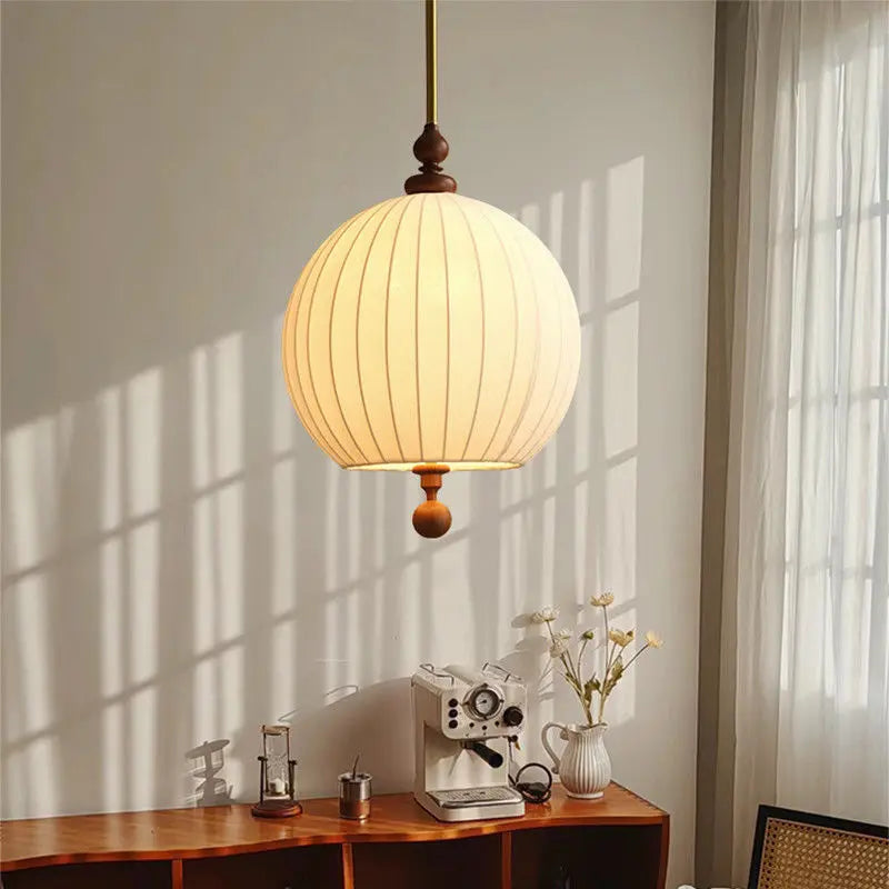 Afralia™ Zen Art Wood Fabric LED Pendant Lights for Bedroom, Restaurant, Tea Room