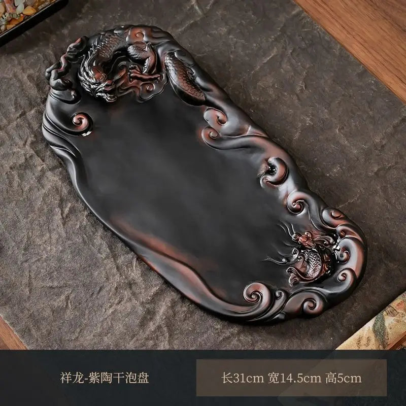 Afralia™ Purple Pottery Kung Fu Tea Tray - Chinese Retro Style Tea Brewing Table