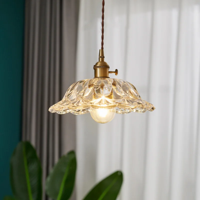 Afralia™ Japanese Style LED Pendant Lamp Copper Glass Hanging Light Fixtures