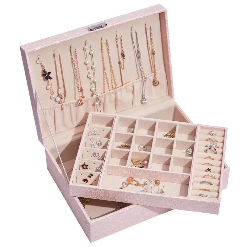 Afralia™ Leather Jewelry Storage Box Necklace Bracelet Ring Organizer
