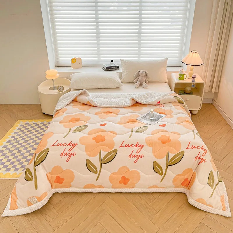 Afralia™ Cartoon Print Three-Layer Velvet Blanket for Cozy Winter Bedding