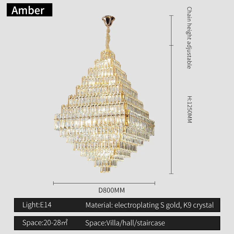 Afralia™ Square Pyramid Crystal Chandelier for Living Room & Hotel Lobby