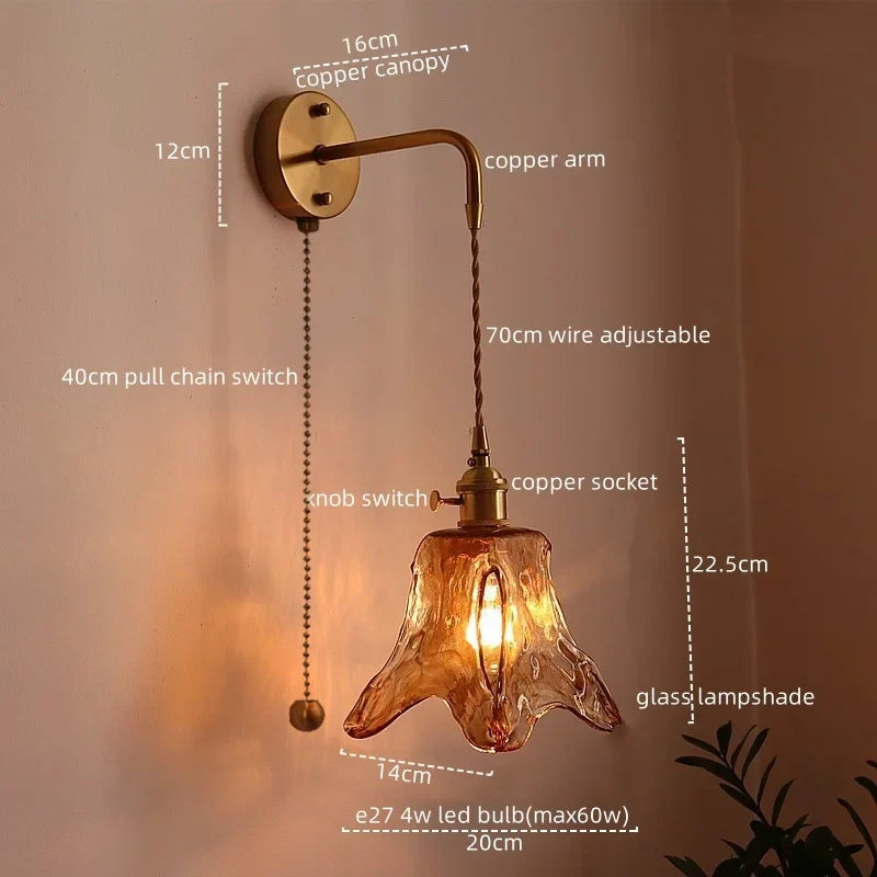 Afralia™ Amber Glass LED Wall Lamps for Living Room and Bathroom Mirror Lighting