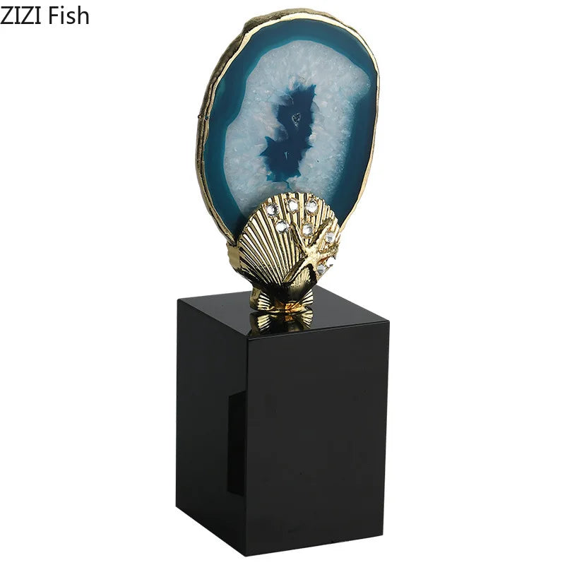 Blue Agate Stone Crystal Base Sculpture for Modern Aesthetic Decor by Afralia™