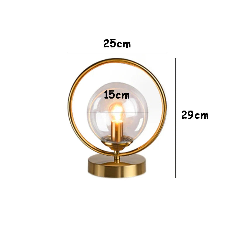 Afralia™ LED Glass Ball Brass Ring Table Lamp for Stylish Living and Bedroom Lighting