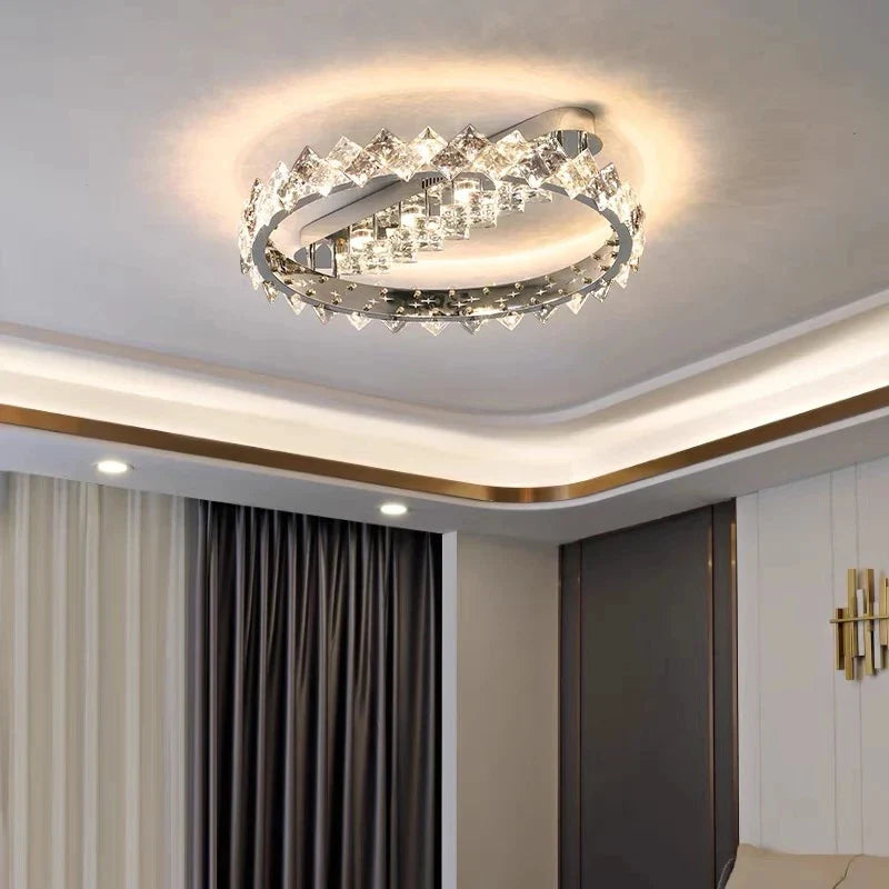 Afralia™ LED Crystal Ceiling Light: Stylish Dimmable Chrome Fixture for Living, Dining, Bedroom