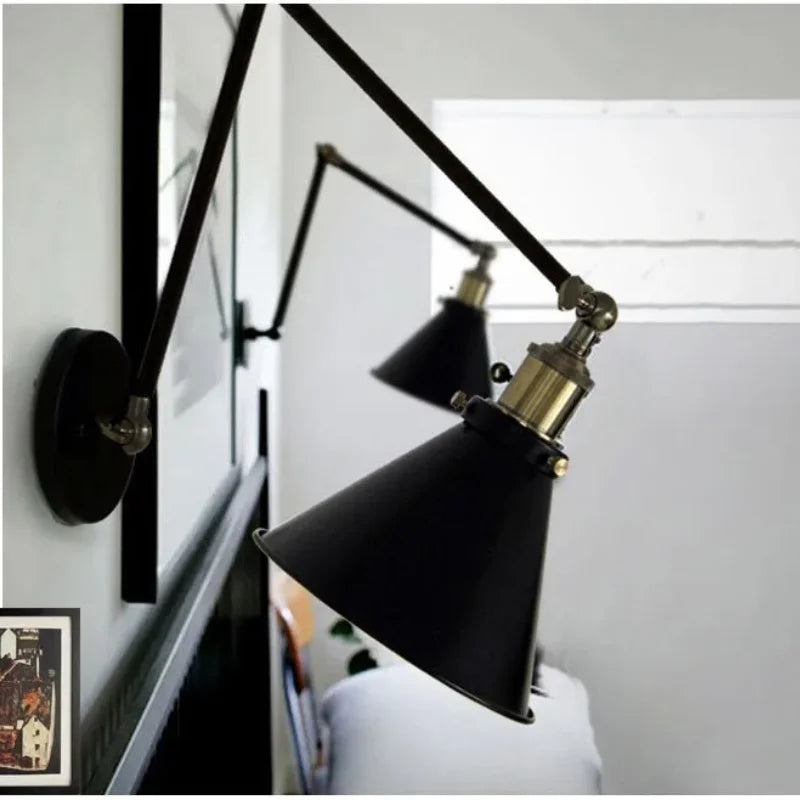 Afralia™ Black Umbrella Lampshade Adjustable Wall Lights for Cafe, Study & Living Room