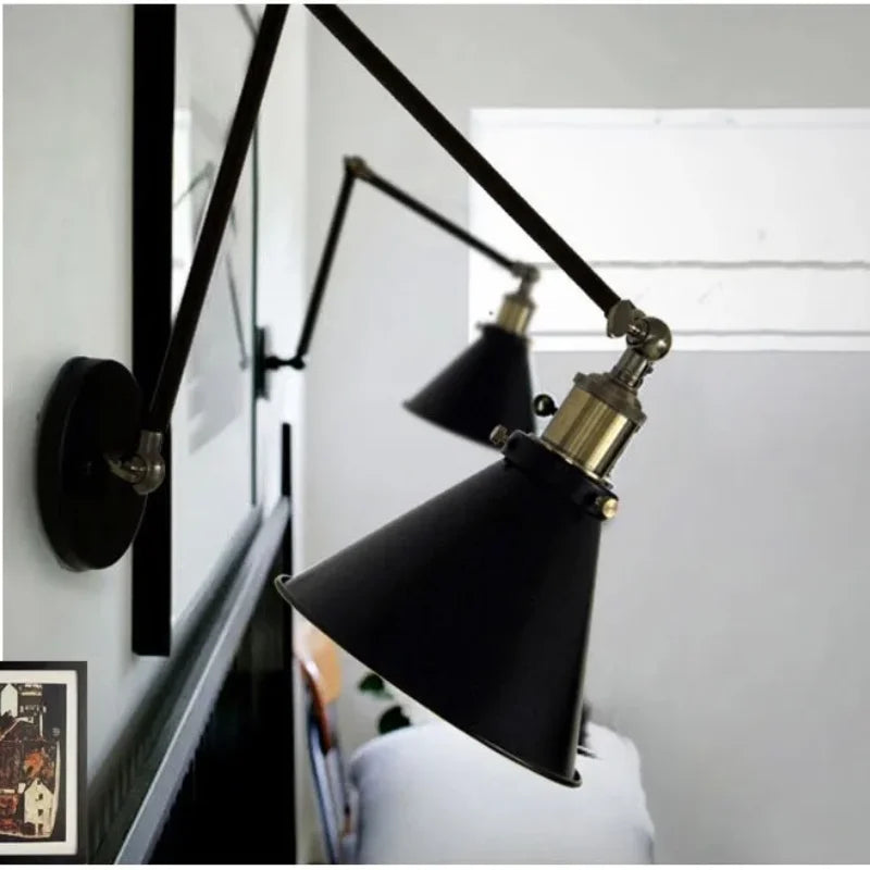 Afralia™ Black Umbrella Lampshade Adjustable Wall Lights for Cafe, Study & Living Room