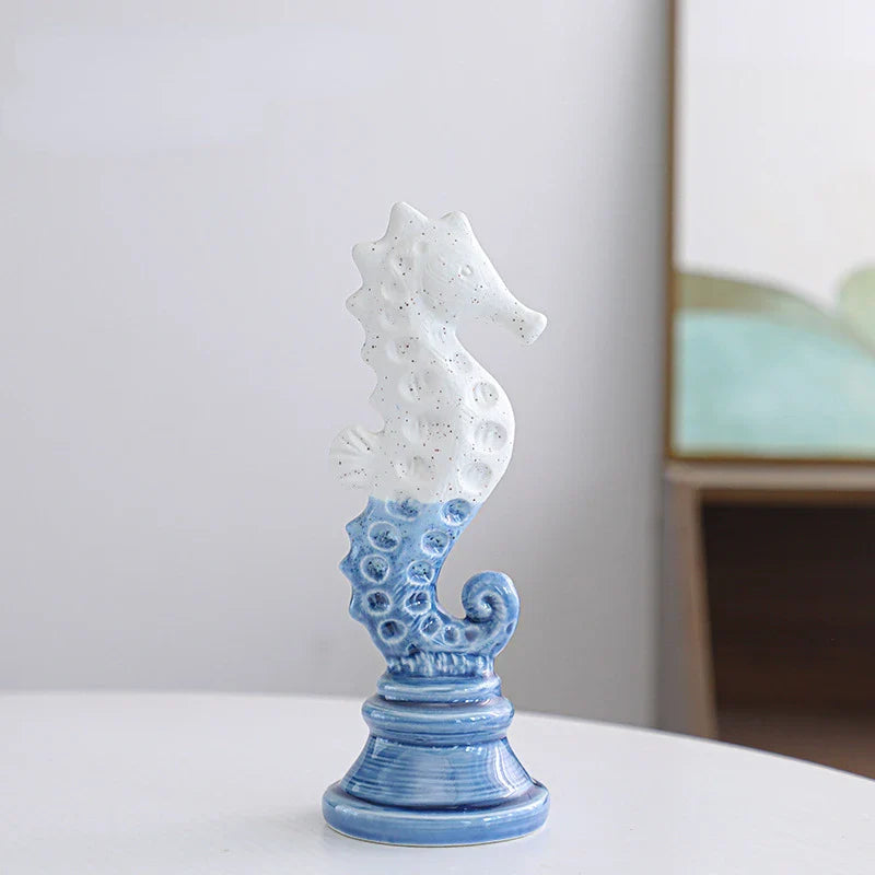 Afralia™ Cartoon Seahorse Ceramic Statue for Home Decoration