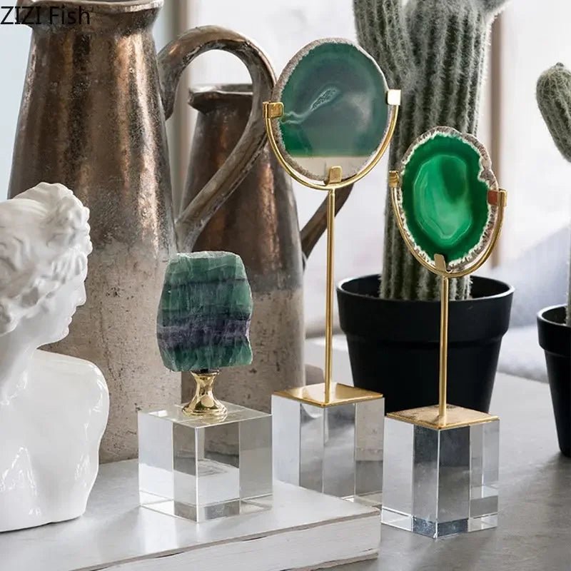 Afralia™ Crystal Base Ornaments: Agate/Fluorite Artwork, Modern Crafts Room Decor