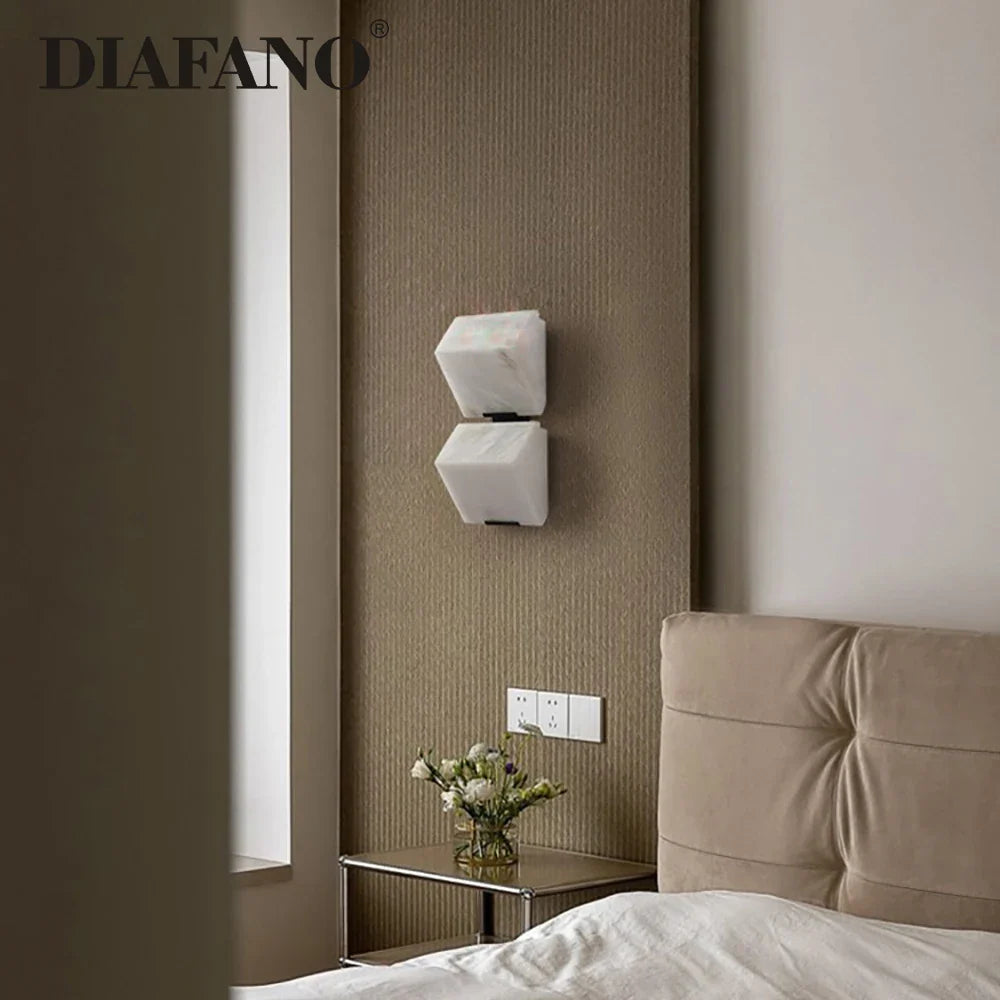 Afralia™ Marble Copper Wall Lamp: Modern Stone LED Sconce for Bedroom Living Room