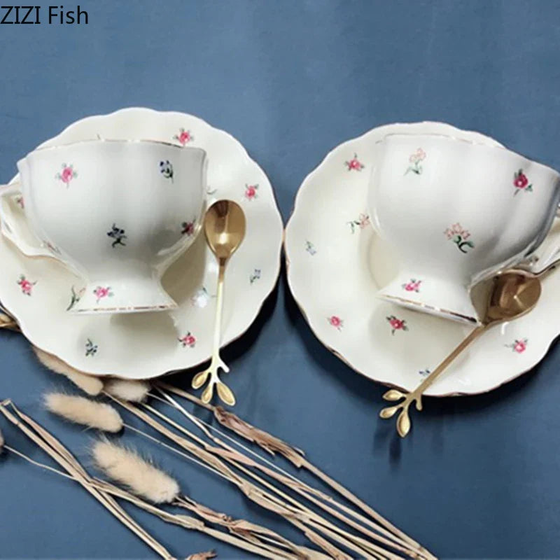 Afralia™ Flower Pattern Ceramic Cup & Saucer Set