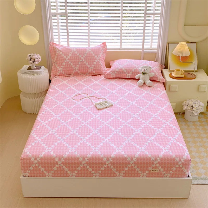 Afralia™ Cotton Striped Fitted Bed Sheet for Queen Double Mattress Cover