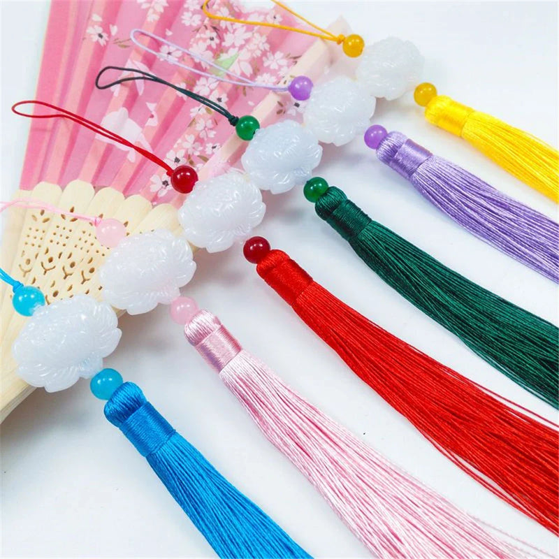 Afralia™ Colorful Brush Tassel White Jade Lotus Hanging Ears Decorative Pendant