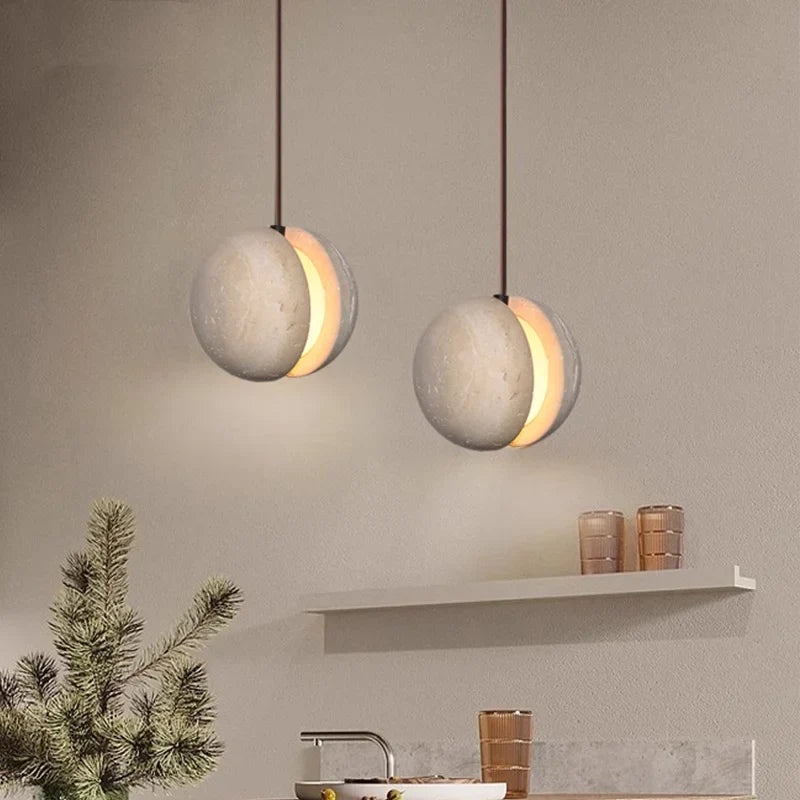 Afralia™ Travertine LED Pendant Lights: Natural Stone Creative Design for Living Room & Bedroom