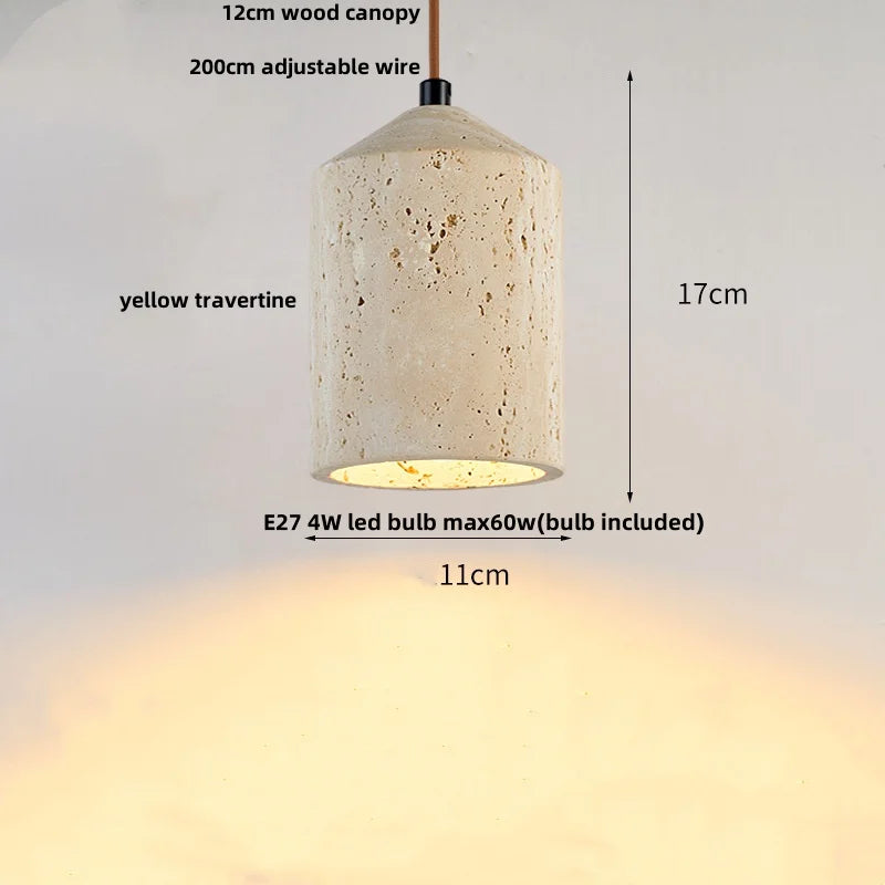 Afralia™ Wabi Sabi LED Pendant Lights Yellow Travertine Stone Hang Lamp
