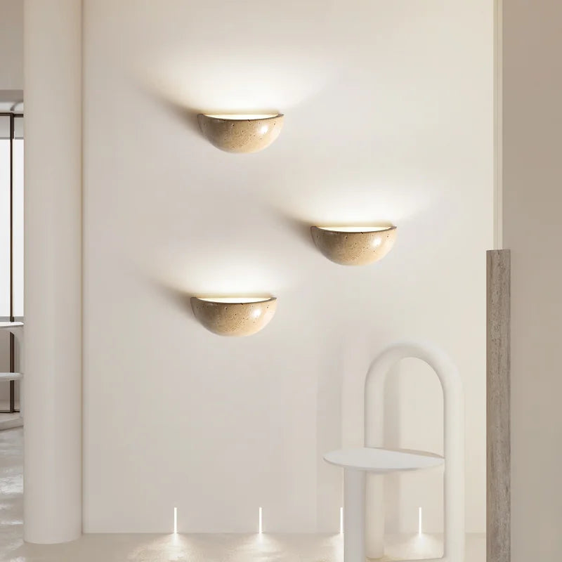 Afralia™ Yellow Travertine Stone Art LED Wall Sconce for Bedroom and Corridor