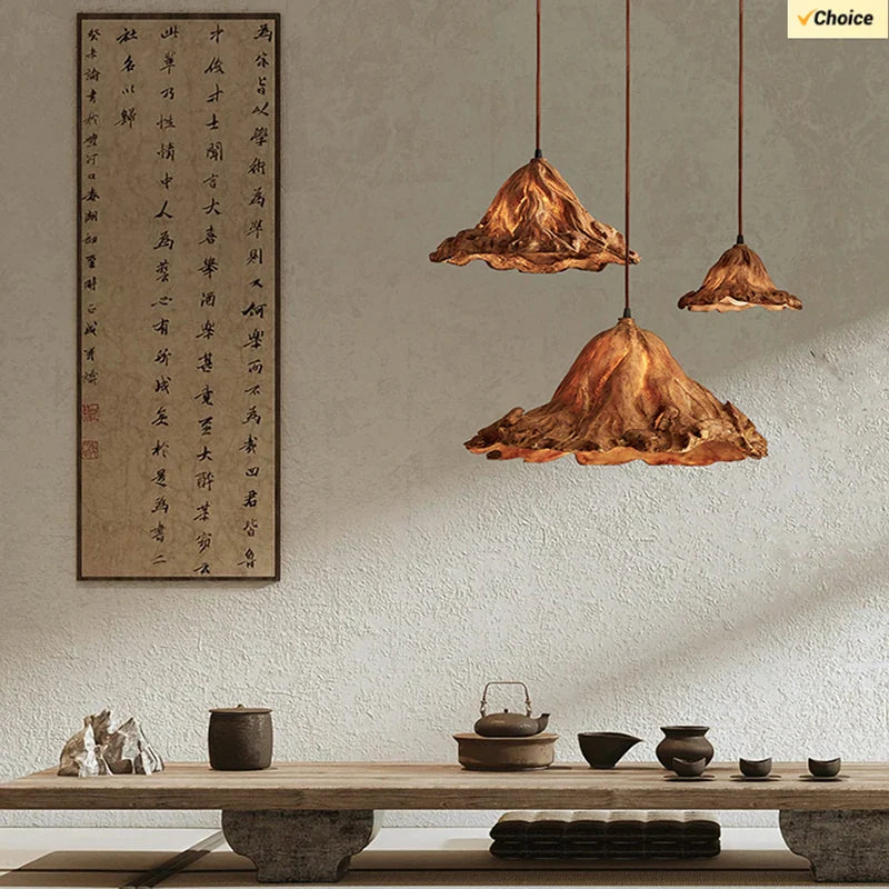 Afralia™ Retro Resin Lotus Leaf Pendant Lights for Home Decor and Interior Lighting