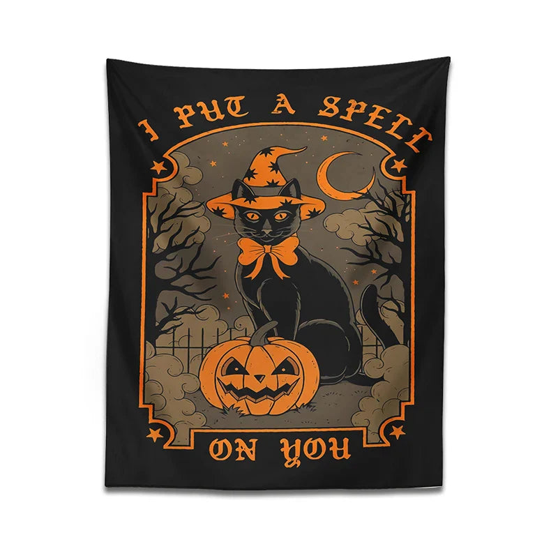 Afralia™ Halloween Cat Tapestry Wall Hanging for Sweet & Spooky Home Decor