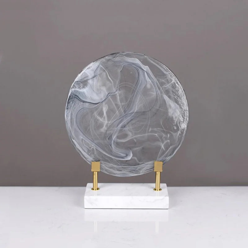 Afralia™ Geometric Disk Marble Clear Glass Cake Craft Home Decor Figurines