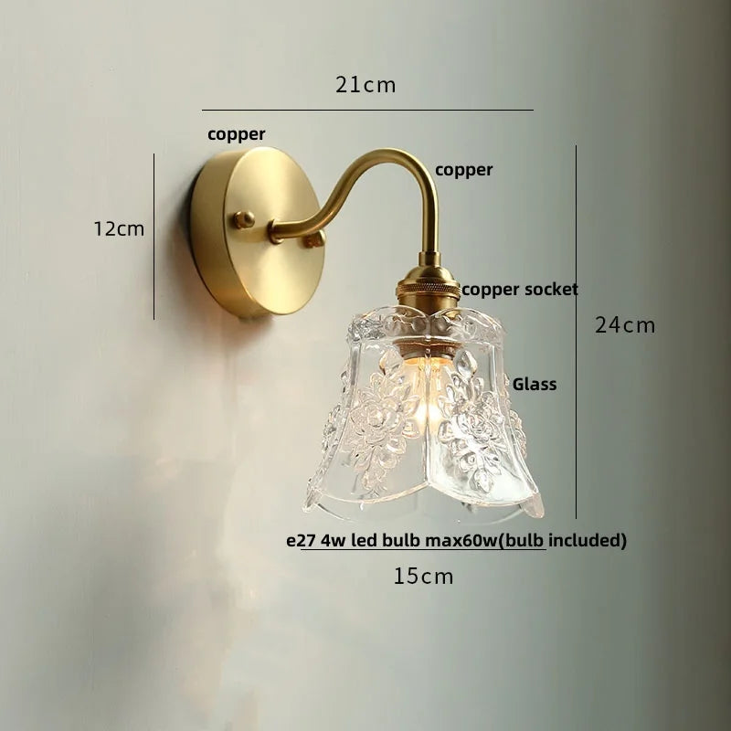 Afralia™ Crystal LED Wall Sconce Brass Mirror Light Modern Nordic Pull Chain Switch