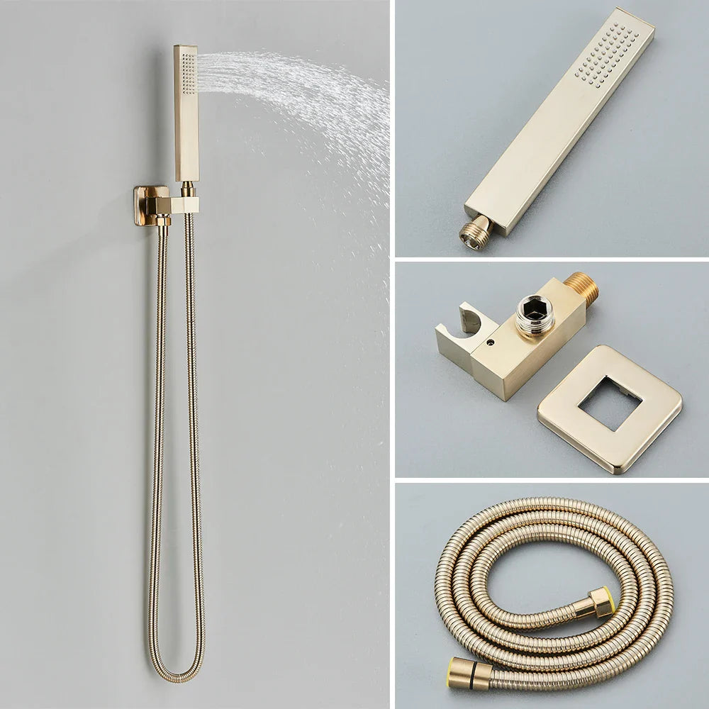 Afralia™ Brushed Gold Thermostatic Shower Faucet Set with Concealed Mixer Tap