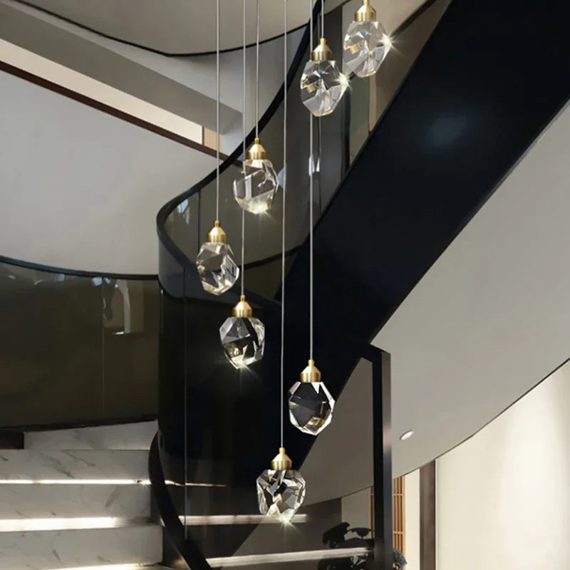Afralia™ Nordic Crystal Cube Chandelier LED Light for Home Staircase Loft Living Room