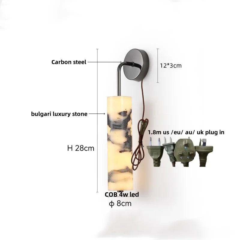 Afralia™ Marble Stone LED Wall Sconce, Rotatable Switch, White Glass, Carbon Steel