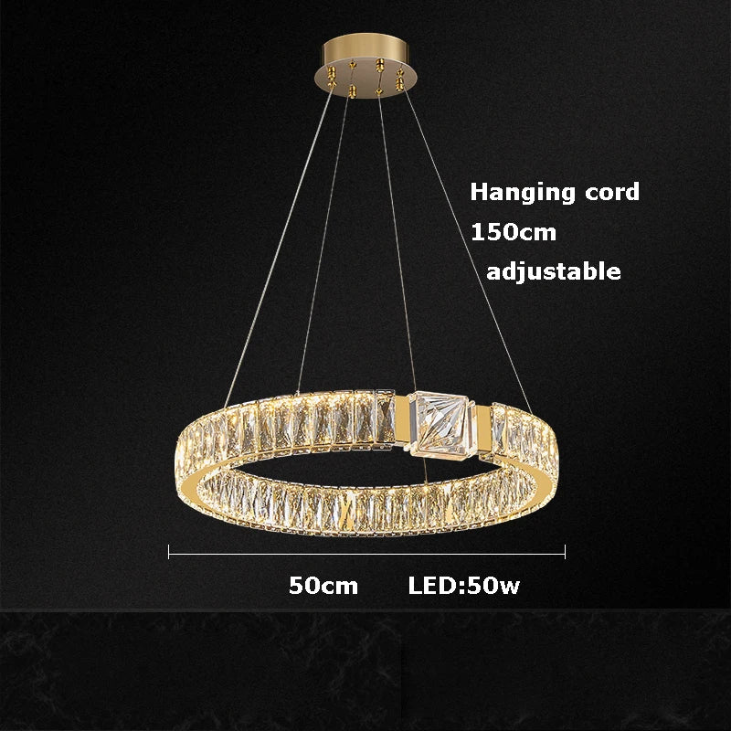 Afralia™ Crystal Block Gold Ring Pendant Light - Luxury Dimmable Ceiling Decor