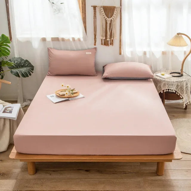 Afralia™ Thicken Sanded Double Bed Fitted Sheet Set with Pillow Covers