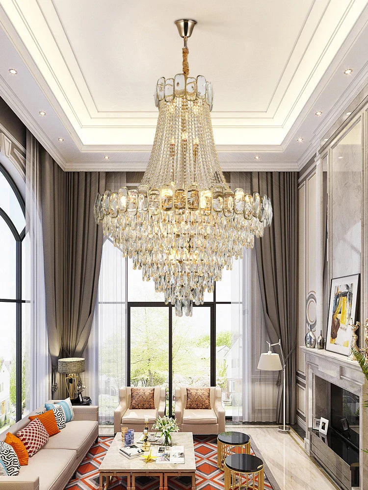 Afralia™ Luxury Crystal Chandelier LED Light Living Room Suspension Luminaire