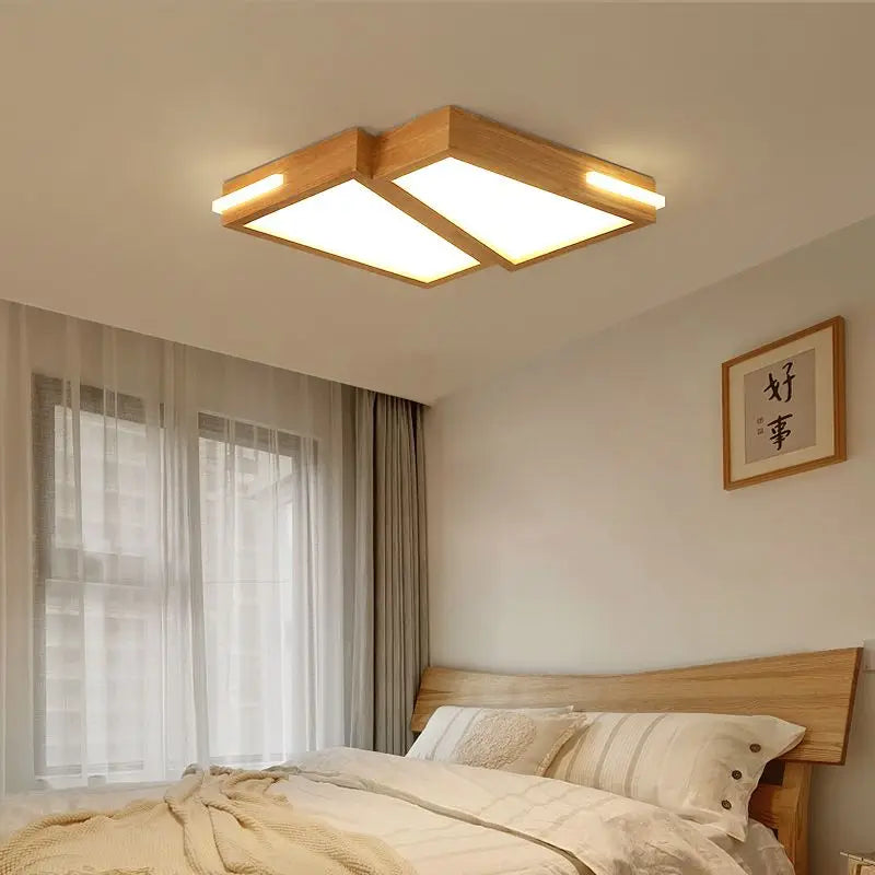 Afralia™ Nordic Log Wind Lamps | Modern Geometric Ceiling Light | Solid Wood | Japanese Style