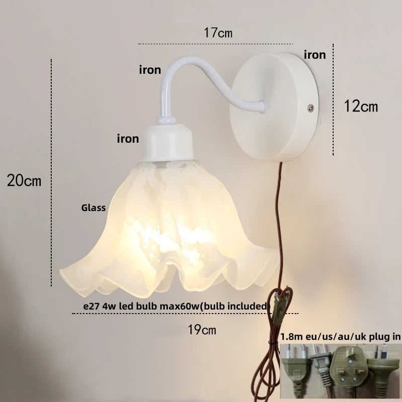 Afralia™ Glass Iron LED Wall Sconce Pull Chain Switch Stair Light Fixture for Bedroom