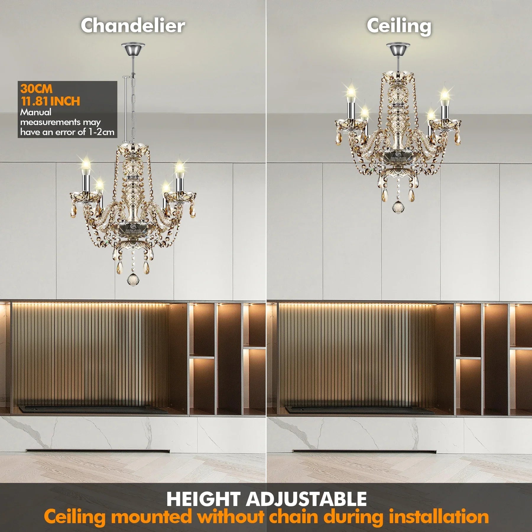 Afralia™ Crystal Chandelier Pendant Light Cognac Gold LED Luxury Lamp for Dining Living Room
